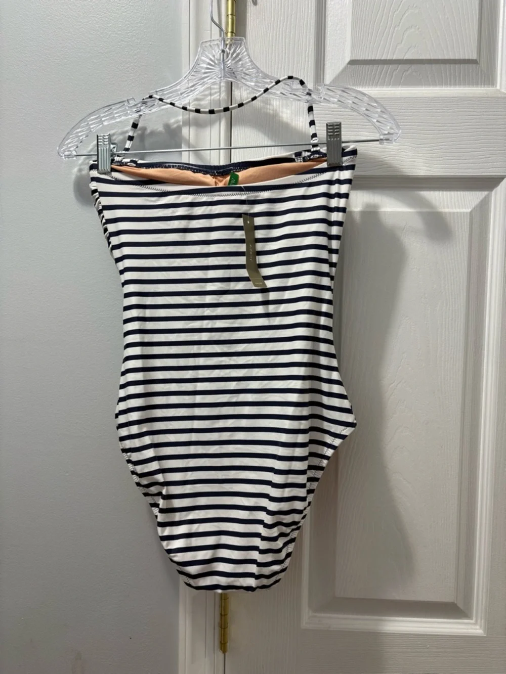 J.Crew Navy Ruched Bandeau One Piece Striped Swimsuit Size 4 NWT